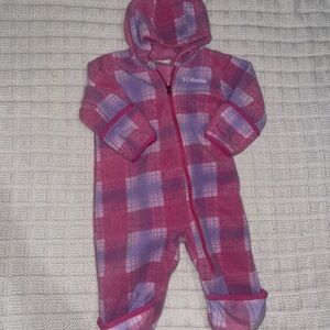 Columbia Pink and Lavender Plaid Fleece One-Piece Hoodie